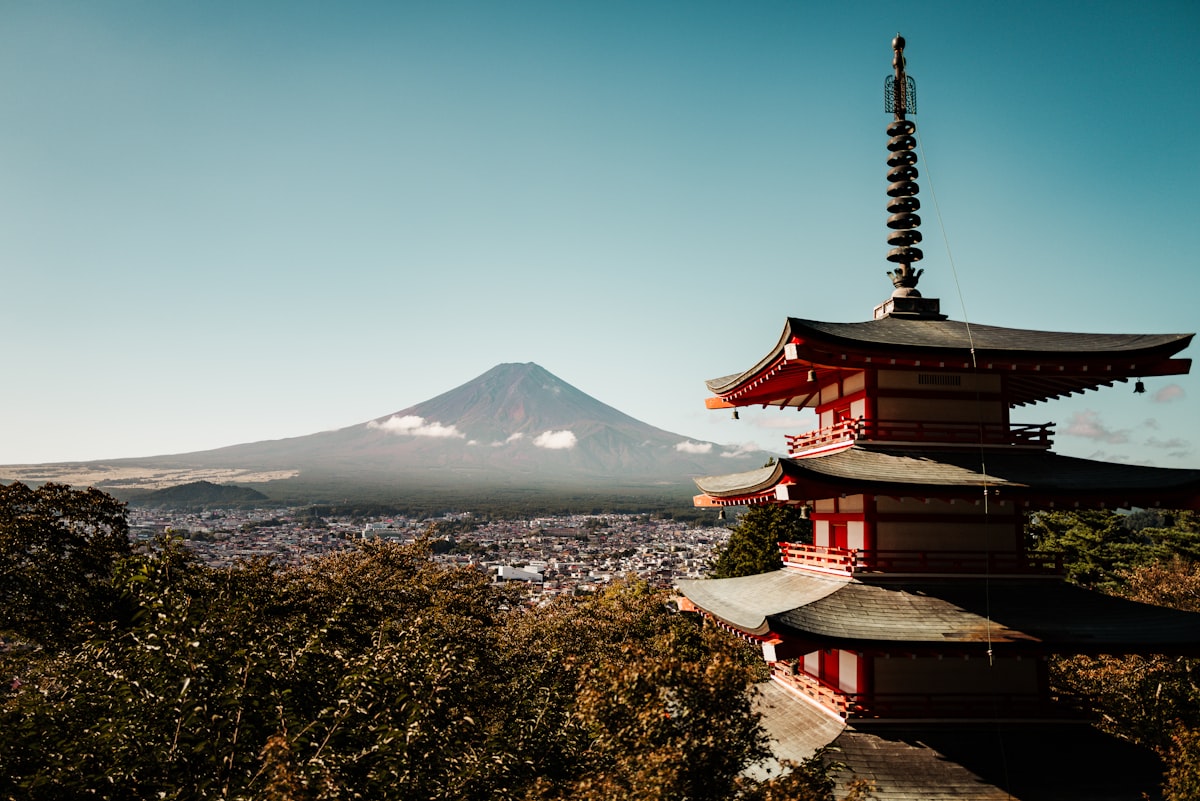 Mount Fuji and lake